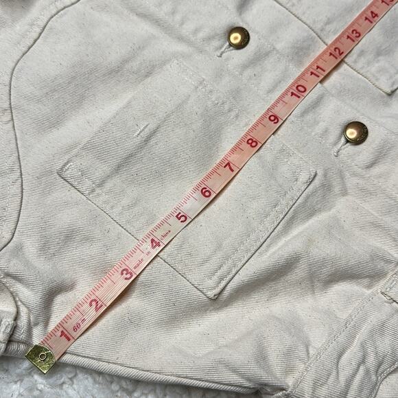 Zara Off-White Denim Jacket Button Front Romper Jumpsuit Neutral Raw Hem - Picture 6 of 9